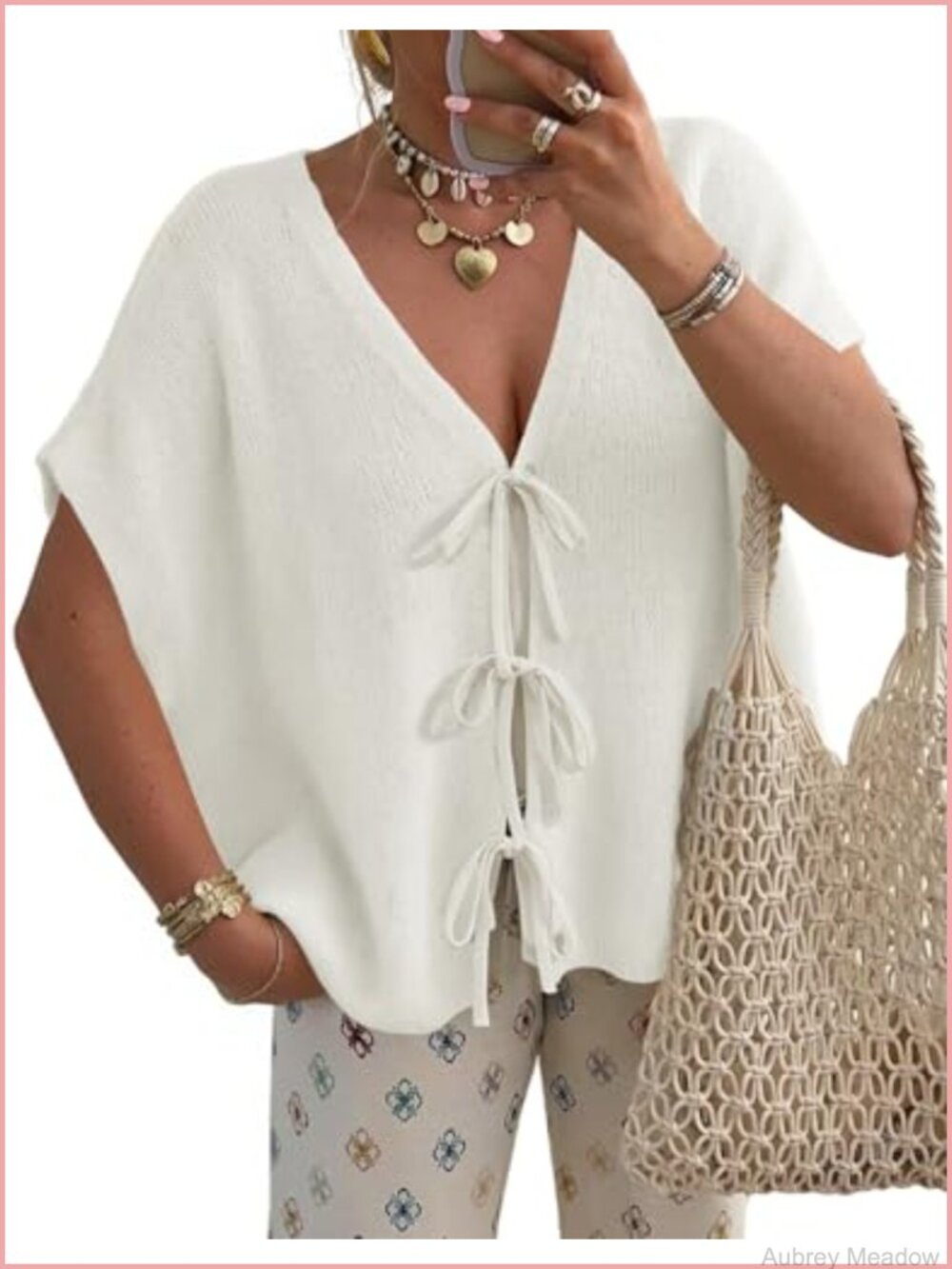 Oversized Tie Front Batwing Short Sleeve Lightweight Knit Cardigan Sweater